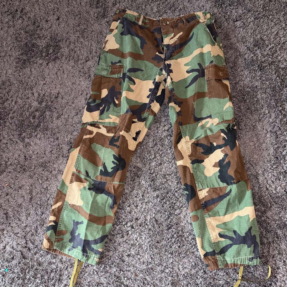 Vintage US Military Woodland Camouflage Hot Weather Cargo Trousers Small Short